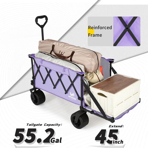 Whitsunday Collapsible Wagon with Tailgate and Big Wheel,Heavy Duty Utility Folding Wagons for Beach Camping Outdoor Purple in Saudi Arabia