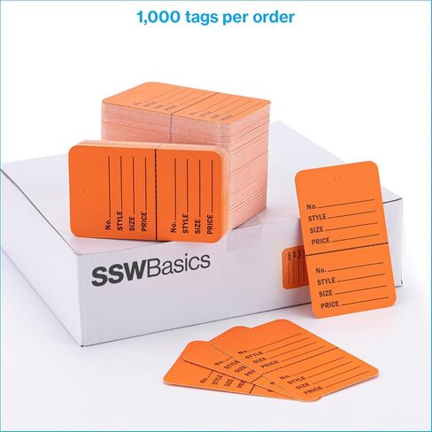 علامات الملابس المثقبة البرتقالية غير المربوطة من SSWBasics، علامات للملابس، بطاقة السعر، عرض 3.81 سم × ارتفاع 5.08 سم، عبوة مكونة من 1000 قطعة - مثالية لإدارة البيع بالتجزئة والمخزون in Kuwait