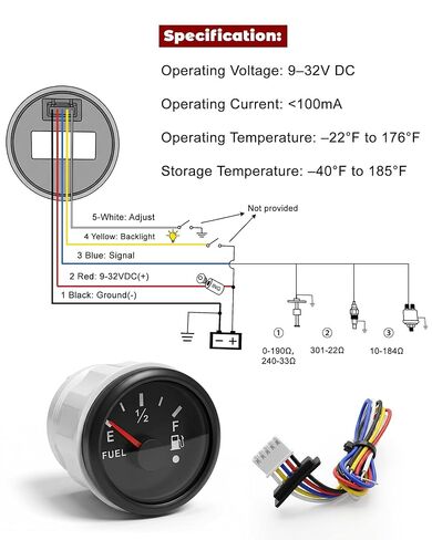 Adjustable Fuel Gauge for Boats, Trucks, RVs, Cars, ATV, Motorcycles, Skid Steer, Any Signal, Ideal for Custom Tank Projects & DIY Builds, IP67 Waterproof, Black Bezel and Dial, 2 inch in Saudi Arabia