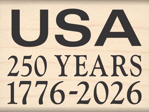 الولايات المتحدة الأمريكية 250 عامًا ختم مطاطي نصف مئوي، 1776-2026 - كتلة 1.5 بوصة × 2 بوصة in Kuwait