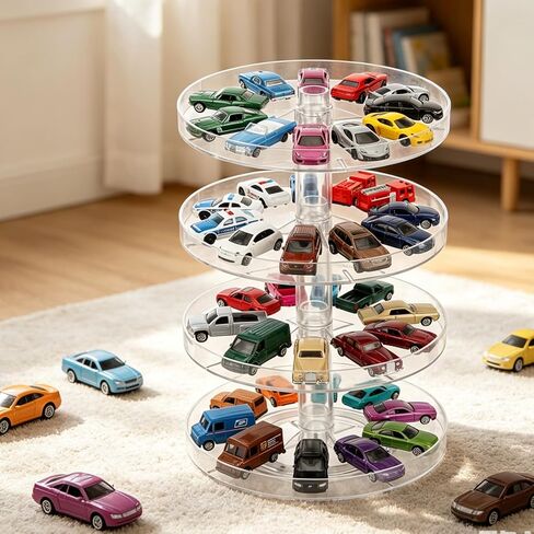 4-Tier Clear Display Case, 1/64 Scale Toy Car Storage Case Compatible with Hot Wheels Matchbox Car (Cars No Longer Than 3.5 in), Freestanding Storage with 4 Levels Max 45-55 Cars in Saudi Arabia