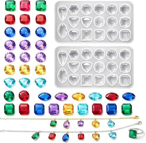 2 Pcs Gemstone Silicone Mold, Resin Jewelry Molds Silicone Pendant Epoxy Molds Jewelry Casting Mold for Making Earrings Jewelries Making DIY Crafting Projects in Saudi Arabia