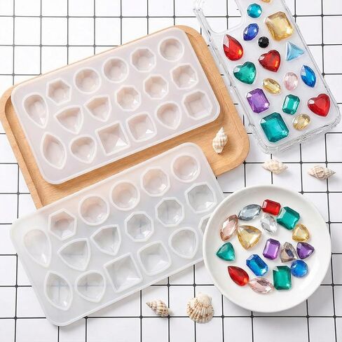 2 Pcs Gemstone Silicone Mold, Resin Jewelry Molds Silicone Pendant Epoxy Molds Jewelry Casting Mold for Making Earrings Jewelries Making DIY Crafting Projects in Saudi Arabia