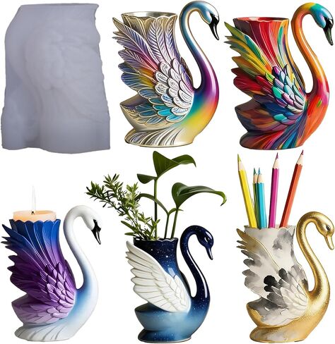 1Pc Swan Resin Silicone Jar Mold Elegant Animal Bird Candle Epoxy Casting Mold for DIY Home Decor Art Crafts Flower Vase Pen Holder Candle Holder Succulent Planter Handmade Gifts in Saudi Arabia