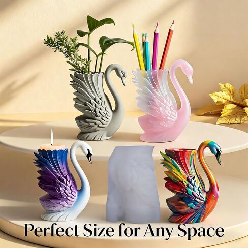 1Pc Swan Resin Silicone Jar Mold Elegant Animal Bird Candle Epoxy Casting Mold for DIY Home Decor Art Crafts Flower Vase Pen Holder Candle Holder Succulent Planter Handmade Gifts in Saudi Arabia