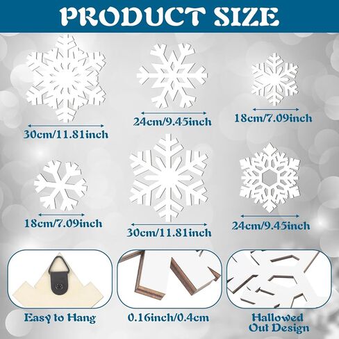 Thyle 6 Pcs winter Snowflake Wooden Sign Decoration for Wall Snowflake Shape Sign 3 Sizes Snowflake Hanging Plaques Rustic Wood Wall Holiday Decor for Bedroom Living Room in Kuwait
