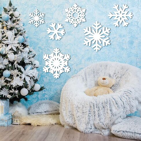 Thyle 6 Pcs winter Snowflake Wooden Sign Decoration for Wall Snowflake Shape Sign 3 Sizes Snowflake Hanging Plaques Rustic Wood Wall Holiday Decor for Bedroom Living Room in Kuwait