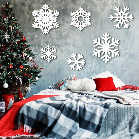 Thyle 6 Pcs winter Snowflake Wooden Sign Decoration for Wall Snowflake Shape Sign 3 Sizes Snowflake Hanging Plaques Rustic Wood Wall Holiday Decor for Bedroom Living Room in Kuwait