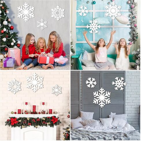 Thyle 6 Pcs winter Snowflake Wooden Sign Decoration for Wall Snowflake Shape Sign 3 Sizes Snowflake Hanging Plaques Rustic Wood Wall Holiday Decor for Bedroom Living Room in Kuwait