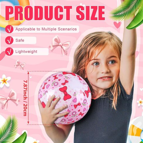 Sotiff Pink Beach Ball for Kids Cartoon Summer Pool Inflatable Ball Bulk 7.87" Beach Game Gifts Bow Tie Flower Patterns Birthday Party End of the Year Class Supplies in Saudi Arabia