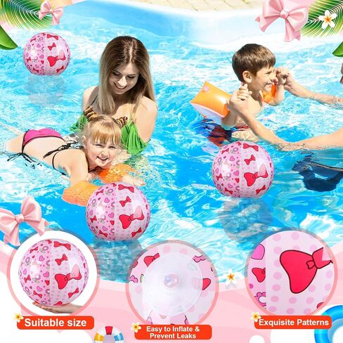 Sotiff Pink Beach Ball for Kids Cartoon Summer Pool Inflatable Ball Bulk 7.87" Beach Game Gifts Bow Tie Flower Patterns Birthday Party End of the Year Class Supplies in Saudi Arabia