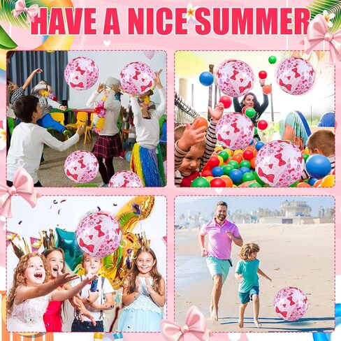 Sotiff Pink Beach Ball for Kids Cartoon Summer Pool Inflatable Ball Bulk 7.87" Beach Game Gifts Bow Tie Flower Patterns Birthday Party End of the Year Class Supplies in Saudi Arabia