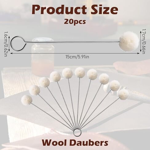 20Pcs Wool Daubers with Metal Handle, Ball Brush, Leather Dye Applicator Brushes, Wool Balls Dauber Dyeing Applicator for Dyeing, Staining & DIY Craft Projects in Kuwait