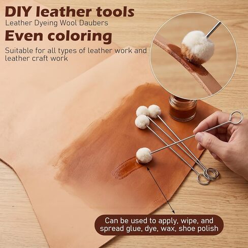 20Pcs Wool Daubers with Metal Handle, Ball Brush, Leather Dye Applicator Brushes, Wool Balls Dauber Dyeing Applicator for Dyeing, Staining & DIY Craft Projects in Kuwait