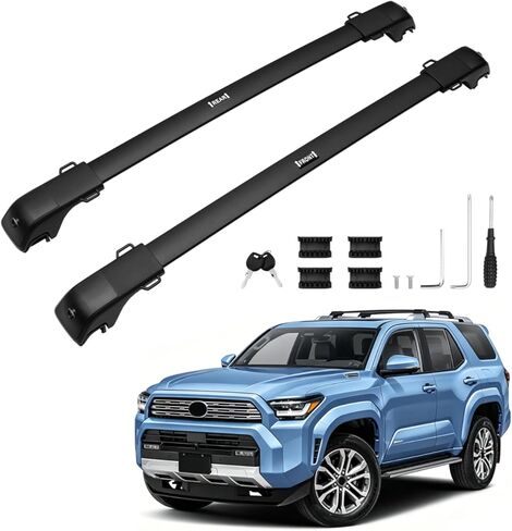 قضبان متقاطعة لرف السقف Powerty 300LBS لملحقات Toyota 4Runner لعام 2025-2026 مع قضبان جانبية مرتفعة، وقضبان متقاطعة للسقف من الألومنيوم قابلة للقفل على السطح حامل أرفف الأمتعة لتويوتا 4Runner in Kuwait