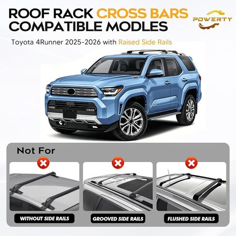 قضبان متقاطعة لرف السقف Powerty 300LBS لملحقات Toyota 4Runner لعام 2025-2026 مع قضبان جانبية مرتفعة، وقضبان متقاطعة للسقف من الألومنيوم قابلة للقفل على السطح حامل أرفف الأمتعة لتويوتا 4Runner in Kuwait