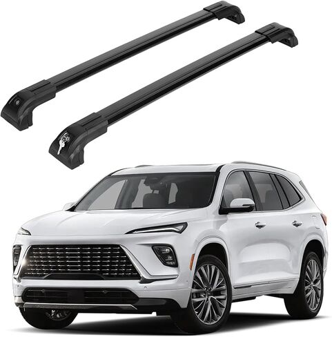 قضبان متقاطعة لرف السقف ERKUL شديدة التحمل بوزن 220 رطلاً لـ Buick Enclave 2025-2026 | حوامل معدنية صلبة | قضبان عرضية من الألومنيوم مع قفل مضاد للسرقة على السطح - متوافقة مع القضبان المتساطحة - باللون الأسود in Kuwait