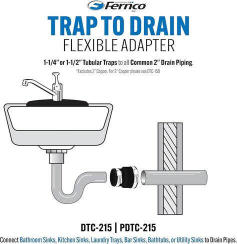 موصل الصرف والمصيدة من Fernco PDTC-215 لأنبوب 2 بوصة إلى 1-1/2 بوصة أو 1-1/4 بوصة in Kuwait