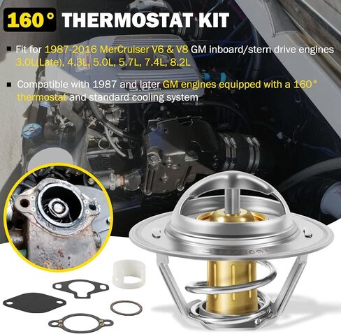 807252Q5 مجموعة ترموستات 160 درجة لمحركات Mercury Mercruiser V6 V8 GM 4.3L 5.0L 5.7L 7.4L 8.2L 1987-Up، يستبدل 807252T8 8M0091470 Sierra 18-3647 محرك القارب in Kuwait