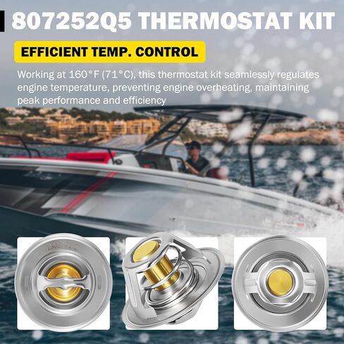 807252Q5 مجموعة ترموستات 160 درجة لمحركات Mercury Mercruiser V6 V8 GM 4.3L 5.0L 5.7L 7.4L 8.2L 1987-Up، يستبدل 807252T8 8M0091470 Sierra 18-3647 محرك القارب in Kuwait