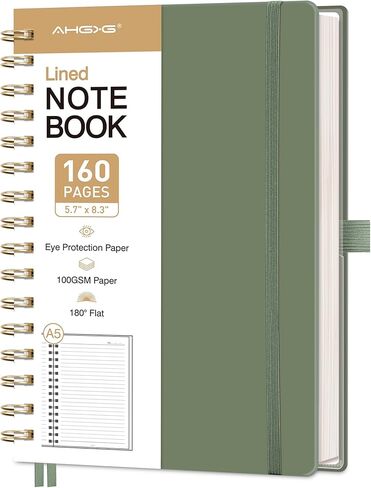 AHGXG Spiral Journal Notebook, 160 Lined Pages, A5 Medium Size (5.7'' x 8.3''), for Men & Women, Journaling, Writing, Work & Office, Hardcover, 100 GSM Thick Paper (Light Green) in Kuwait