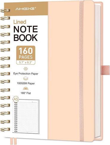 AHGXG Spiral Journal Notebook, 160 Lined Pages, A5 Medium Size (5.7'' x 8.3''), for Men & Women, Journaling, Writing, Work & Office, Hardcover, 100 GSM Thick Paper (Light Green) in Saudi Arabia