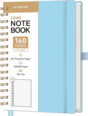 AHGXG Spiral Journal Notebook, 160 Lined Pages, A5 Medium Size (5.7'' x 8.3''), for Men & Women, Journaling, Writing, Work & Office, Hardcover, 100 GSM Thick Paper (Light Green) in Kuwait