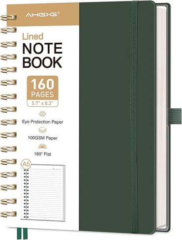 AHGXG Spiral Journal Notebook, 160 Lined Pages, A5 Medium Size (5.7'' x 8.3''), for Men & Women, Journaling, Writing, Work & Office, Hardcover, 100 GSM Thick Paper (Light Green) in Kuwait