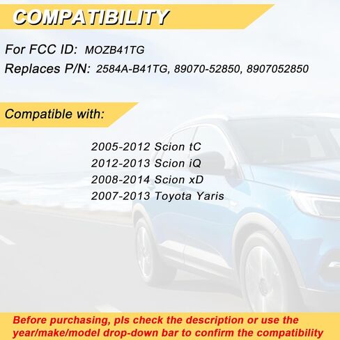 Vurkcy Key Fob Replacement for 2007-2013 Toyota Yaris/ 05-12 Scion TC/ 12-13 IQ/ 08-14 XD Car Keyless Entry Remote Control, MOZB41TG, 3 Buttons in Kuwait