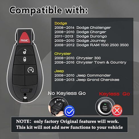 DIY Key Fob Kit Replacement 2008 2009 2010 2011 2012 Dodge Ram 1500 2500 3500 Journey Challenger Grand Caravan Jeep Grand Keyless Entry Remote Key IYZ-C01C with Simple Key OBD Tool for At Home in Saudi Arabia