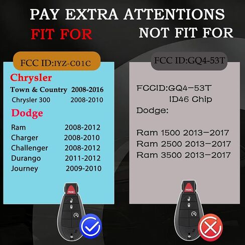 DIY Key Fob Kit Replacement 2008 2009 2010 2011 2012 Dodge Ram 1500 2500 3500 Journey Challenger Grand Caravan Jeep Grand Keyless Entry Remote Key IYZ-C01C with Simple Key OBD Tool for At Home in Saudi Arabia