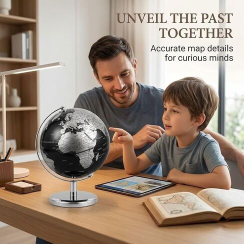6 Inch Small World Globe with Antique Bronze Stand Earth Desktop Decor for Kids & Adults Geography Learning Globe for Home Office Classroom (Silver) in Kuwait