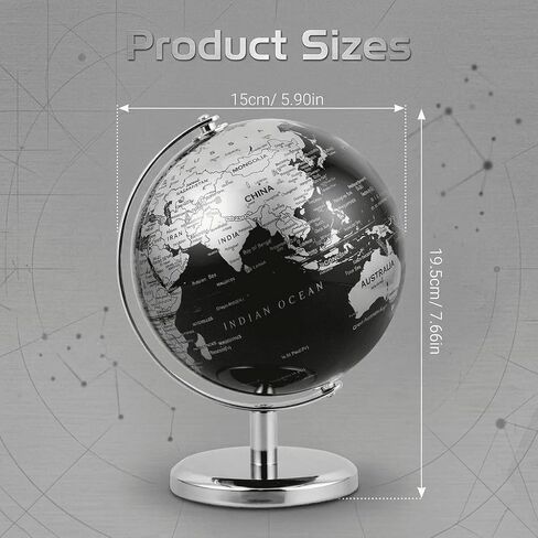 6 Inch Small World Globe with Antique Bronze Stand Earth Desktop Decor for Kids & Adults Geography Learning Globe for Home Office Classroom (Silver) in Kuwait