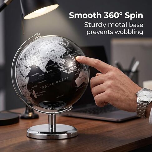6 Inch Small World Globe with Antique Bronze Stand Earth Desktop Decor for Kids & Adults Geography Learning Globe for Home Office Classroom (Silver) in Kuwait