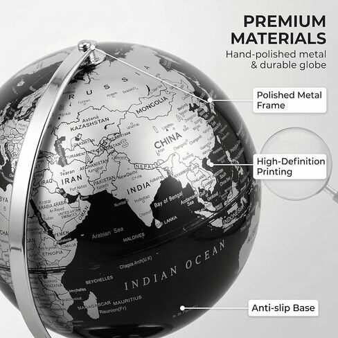 6 Inch Small World Globe with Antique Bronze Stand Earth Desktop Decor for Kids & Adults Geography Learning Globe for Home Office Classroom (Silver) in Kuwait