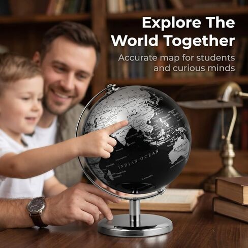 6 Inch Small World Globe with Antique Bronze Stand Earth Desktop Decor for Kids & Adults Geography Learning Globe for Home Office Classroom (Silver) in Kuwait