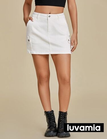 luvamia Jean Skirts for Women Denim Trendy High Waisted Mini Cargo Pockets Stretchy Short Skirt Country Concert Outfits in Saudi Arabia