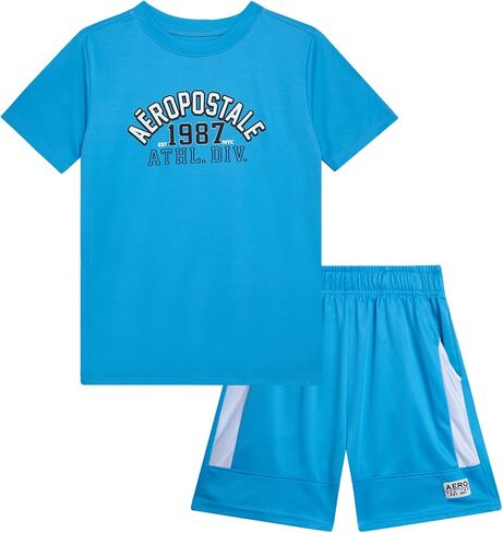 طقم شورت رياضي للأولاد من AEROPOSTALE - قطعتين تي شيرت بأكمام قصيرة وشورت رياضي شبكي - ملابس رياضية للأولاد (4-12) in Kuwait