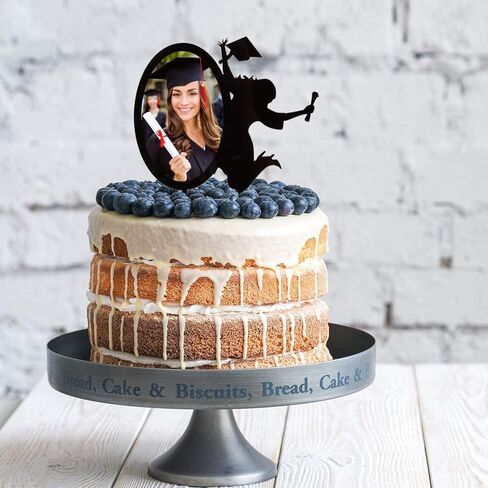 أغطية كعكة Congrats Grad 2026 - أكريليك أسود مع إطار صورة لتزيين الكيك - فئة 2026 من لوازم حفلات خريجي الكلية - صورة ظلية أنيقة لفتاة تهتف لتزيين التخرج in Kuwait