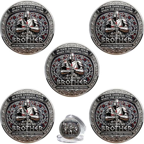 Brotherhood of Knights Commemorative Coin, Call On Me Brother Inspirational Challenge Coin - Bound by Honor Forged in Steel Commemorative Token - Gift for Friends|Veterans|Family|Collectors (5pcs) in Kuwait