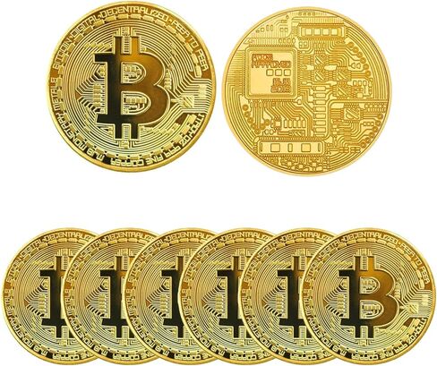 6Ps Gold Plated Bitcoin Coin – Physical Cryptocurrency Collectible with Protective Display Case, Premium Commemorative Souvenir for Crypto Enthusiasts and Gift Giving （Golden in Saudi Arabia