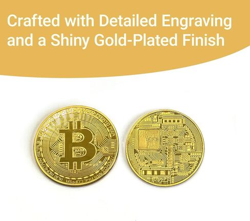 6Ps Gold Plated Bitcoin Coin – Physical Cryptocurrency Collectible with Protective Display Case, Premium Commemorative Souvenir for Crypto Enthusiasts and Gift Giving （Golden in Saudi Arabia