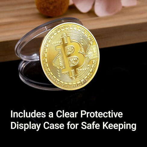 6Ps Gold Plated Bitcoin Coin – Physical Cryptocurrency Collectible with Protective Display Case, Premium Commemorative Souvenir for Crypto Enthusiasts and Gift Giving （Golden in Saudi Arabia