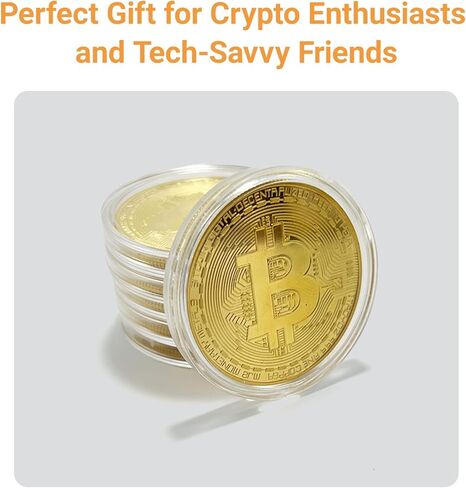 6Ps Gold Plated Bitcoin Coin – Physical Cryptocurrency Collectible with Protective Display Case, Premium Commemorative Souvenir for Crypto Enthusiasts and Gift Giving （Golden in Saudi Arabia