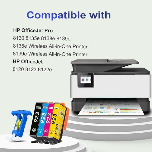 خراطيش حبر 923 لطابعات HP المتوافقة مع خراطيش حبر HP 923 تعمل مع طابعات HP OfficeJet Pro 8130e 8125e 8135e 8120e 8138e 8139e (بدون رقاقة أسود سماوي أرجواني أصفر، 923 حبر) in Kuwait