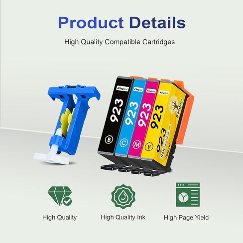 خراطيش حبر 923 لطابعات HP المتوافقة مع خراطيش حبر HP 923 تعمل مع طابعات HP OfficeJet Pro 8130e 8125e 8135e 8120e 8138e 8139e (بدون رقاقة أسود سماوي أرجواني أصفر، 923 حبر) in Kuwait