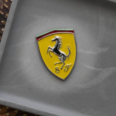 3D Emblem Sticker for Ferrari Fans – 3" x 2.5" Yellow and Chrome Resin Badge for Universal Application in Saudi Arabia