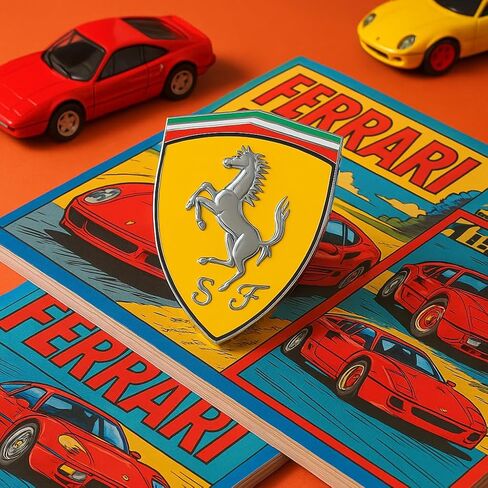 3D Emblem Sticker for Ferrari Fans – 3" x 2.5" Yellow and Chrome Resin Badge for Universal Application in Saudi Arabia