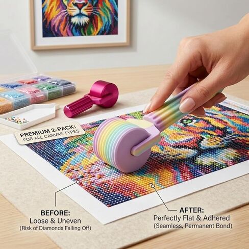 Diamond Art Roller 2 Pack for Diamond Painting, Diamond Painting Roller Tool with Protective Clear Ring & Sponge Grip, Rainbow Brayer Accessories for Pressing Loose Drills in Saudi Arabia