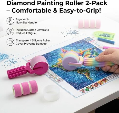 Diamond Art Roller 2 Pack for Diamond Painting, Diamond Painting Roller Tool with Protective Clear Ring & Sponge Grip, Rainbow Brayer Accessories for Pressing Loose Drills in Saudi Arabia